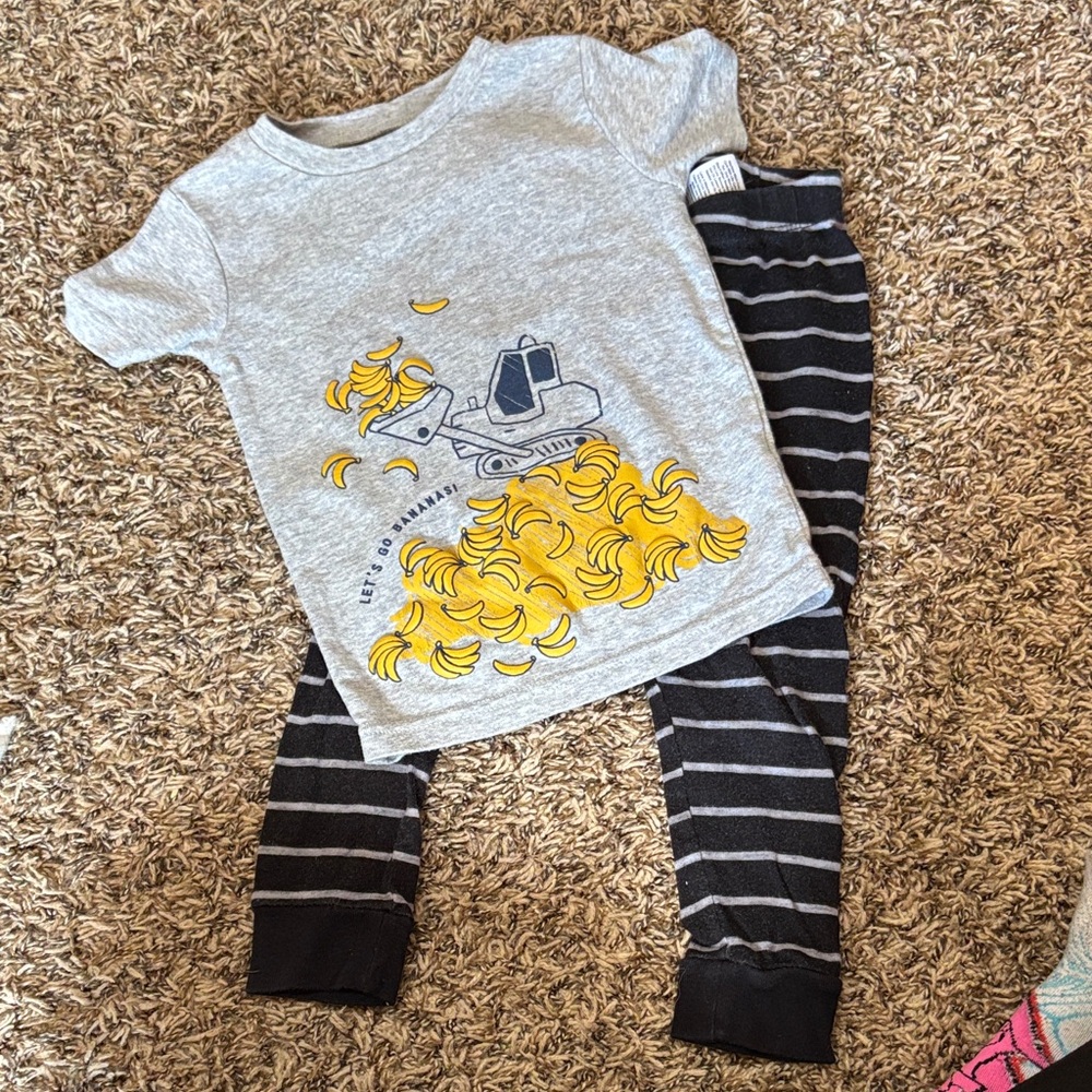 Carter's Gray and Black Striped Pajama Set with Yellow Print